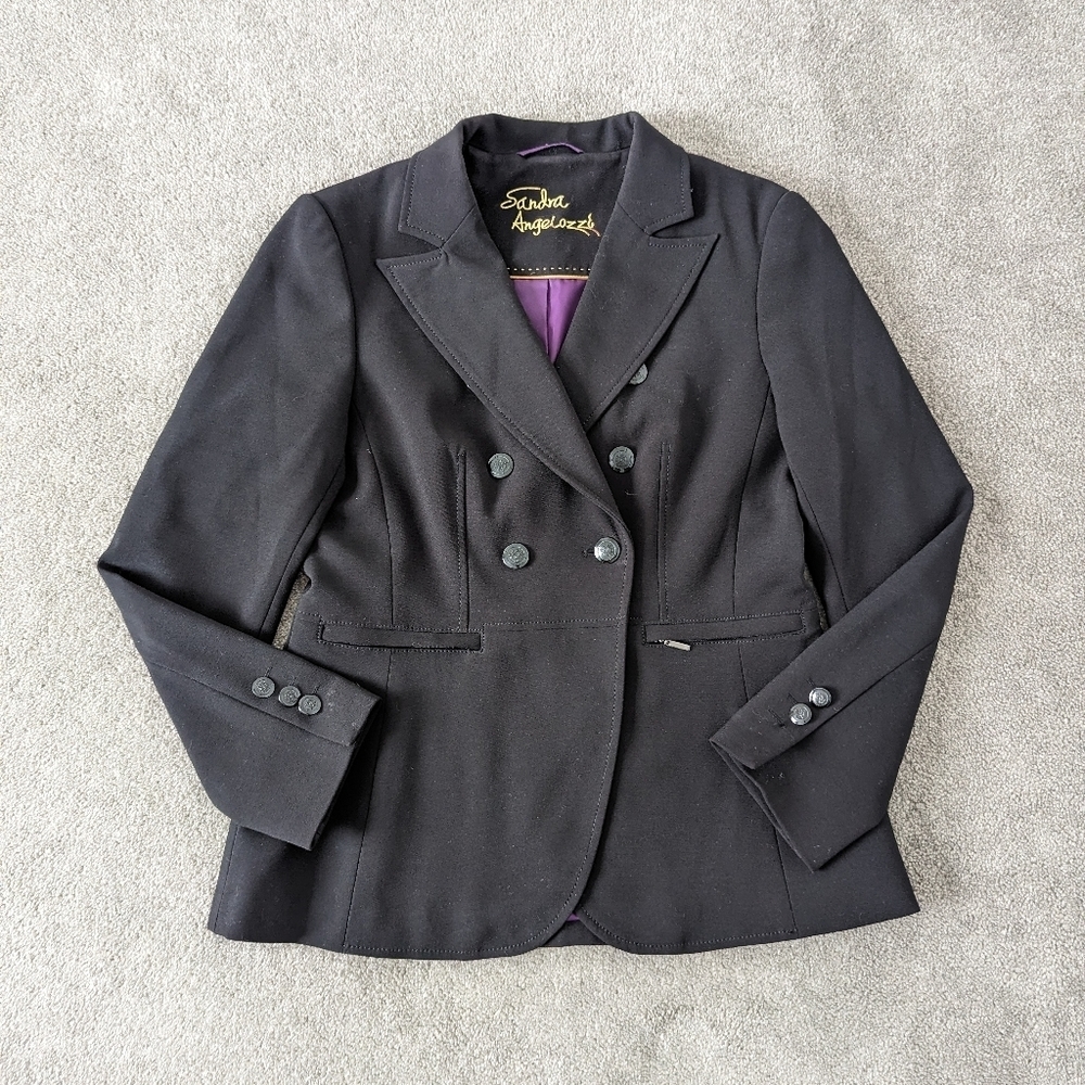 Sandra Angelozzi Women's Blazer Size 8 Black Suit Jacket Office Business Casual